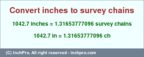 Result converting 1042.7 inches to ch = 1.31653777096 survey chains