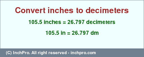 Result converting 105.5 inches to dm = 26.797 decimeters