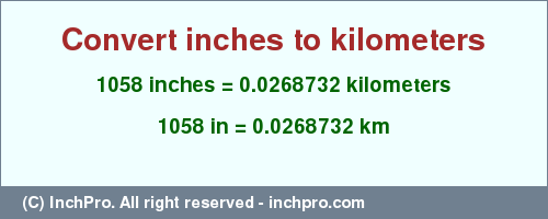 Result converting 1058 inches to km = 0.0268732 kilometers