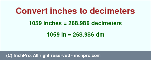 Result converting 1059 inches to dm = 268.986 decimeters