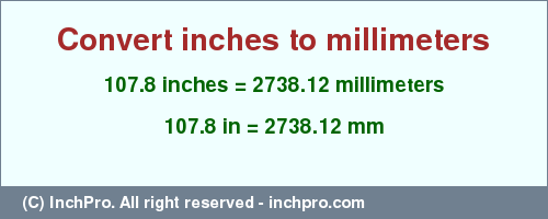 Result converting 107.8 inches to mm = 2738.12 millimeters