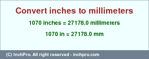Result converting 1070 inches to mm = 27178.0 millimeters