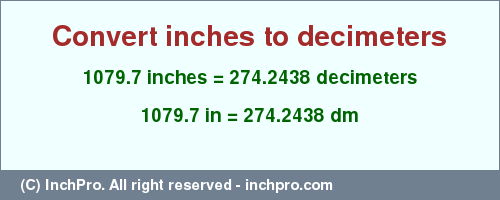 Result converting 1079.7 inches to dm = 274.2438 decimeters
