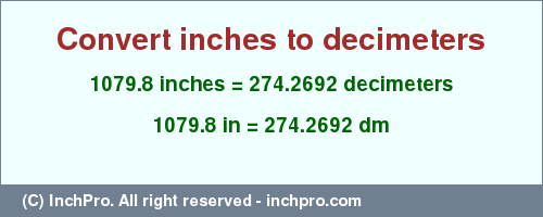 Result converting 1079.8 inches to dm = 274.2692 decimeters