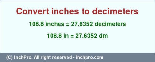 Result converting 108.8 inches to dm = 27.6352 decimeters