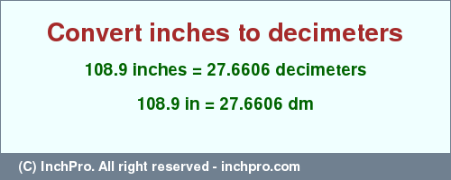 Result converting 108.9 inches to dm = 27.6606 decimeters