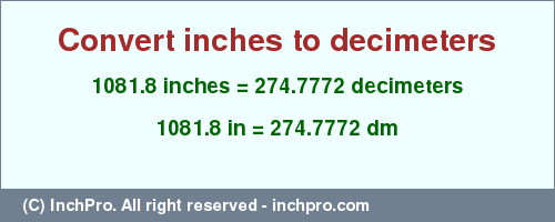 Result converting 1081.8 inches to dm = 274.7772 decimeters