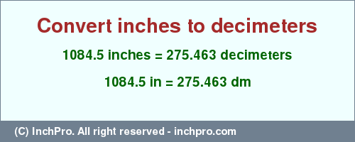 Result converting 1084.5 inches to dm = 275.463 decimeters