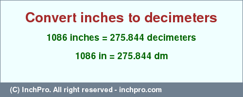 Result converting 1086 inches to dm = 275.844 decimeters