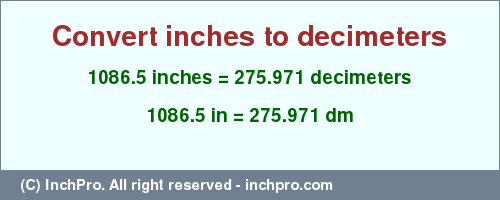 Result converting 1086.5 inches to dm = 275.971 decimeters