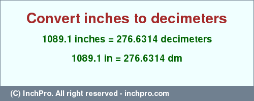 Result converting 1089.1 inches to dm = 276.6314 decimeters