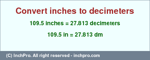 Result converting 109.5 inches to dm = 27.813 decimeters