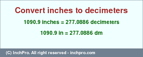 Result converting 1090.9 inches to dm = 277.0886 decimeters