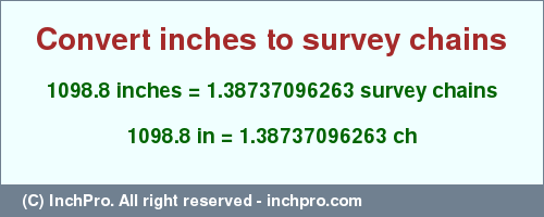 Result converting 1098.8 inches to ch = 1.38737096263 survey chains