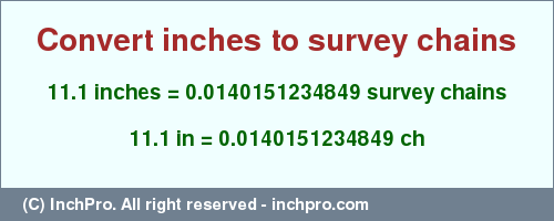 Result converting 11.1 inches to ch = 0.0140151234849 survey chains