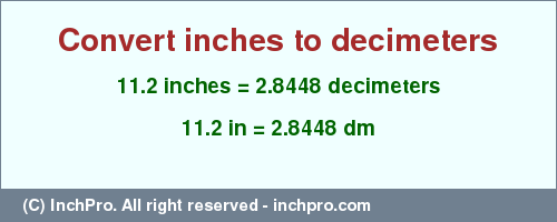 Result converting 11.2 inches to dm = 2.8448 decimeters