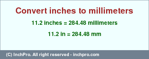 Result converting 11.2 inches to mm = 284.48 millimeters