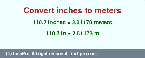 Result converting 110.7 inches to m = 2.81178 meters