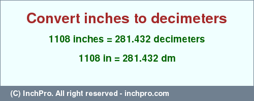 Result converting 1108 inches to dm = 281.432 decimeters