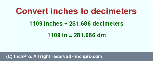 Result converting 1109 inches to dm = 281.686 decimeters