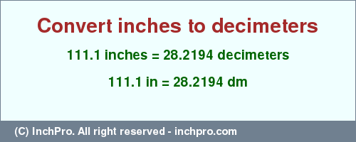 Result converting 111.1 inches to dm = 28.2194 decimeters