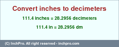 Result converting 111.4 inches to dm = 28.2956 decimeters