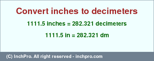 Result converting 1111.5 inches to dm = 282.321 decimeters
