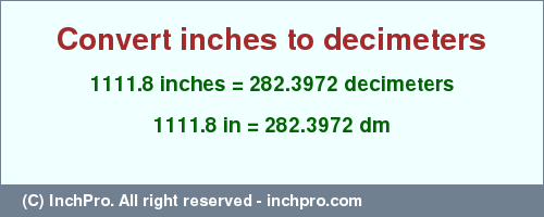 Result converting 1111.8 inches to dm = 282.3972 decimeters