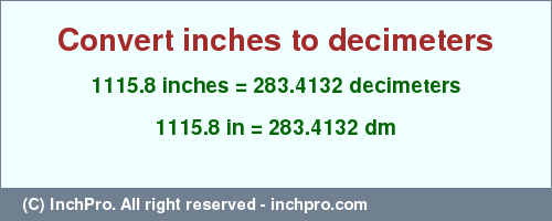 Result converting 1115.8 inches to dm = 283.4132 decimeters