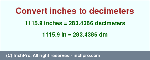 Result converting 1115.9 inches to dm = 283.4386 decimeters