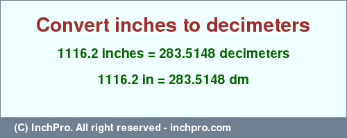 Result converting 1116.2 inches to dm = 283.5148 decimeters