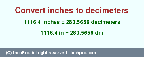 Result converting 1116.4 inches to dm = 283.5656 decimeters