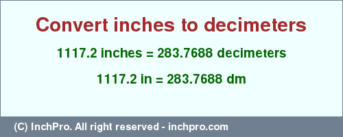 Result converting 1117.2 inches to dm = 283.7688 decimeters