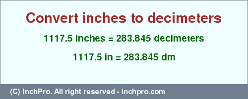 Result converting 1117.5 inches to dm = 283.845 decimeters