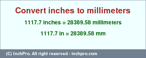 Result converting 1117.7 inches to mm = 28389.58 millimeters
