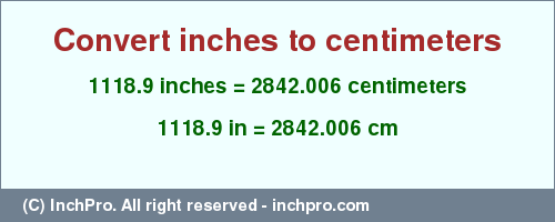 Result converting 1118.9 inches to cm = 2842.006 centimeters