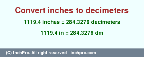 Result converting 1119.4 inches to dm = 284.3276 decimeters