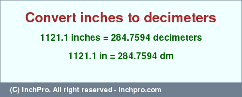 Result converting 1121.1 inches to dm = 284.7594 decimeters