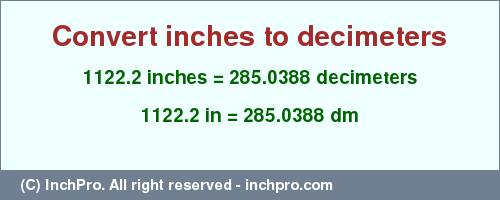 Result converting 1122.2 inches to dm = 285.0388 decimeters