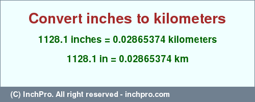 Result converting 1128.1 inches to km = 0.02865374 kilometers