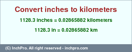 Result converting 1128.3 inches to km = 0.02865882 kilometers
