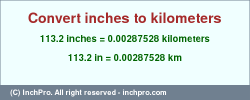 Result converting 113.2 inches to km = 0.00287528 kilometers