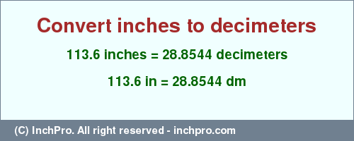 Result converting 113.6 inches to dm = 28.8544 decimeters