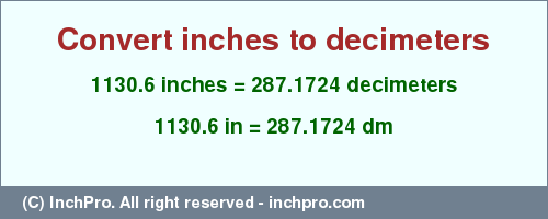 Result converting 1130.6 inches to dm = 287.1724 decimeters