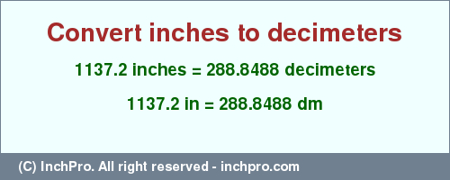 Result converting 1137.2 inches to dm = 288.8488 decimeters