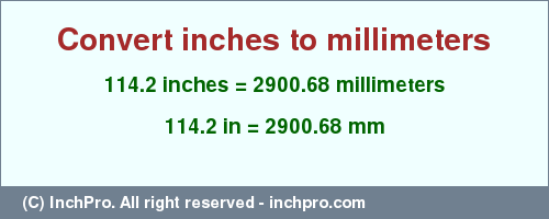 Result converting 114.2 inches to mm = 2900.68 millimeters