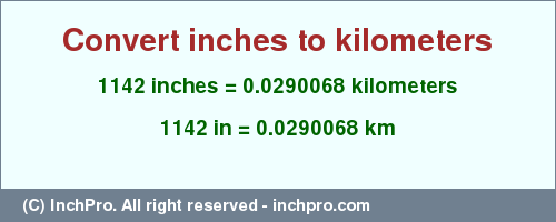 Result converting 1142 inches to km = 0.0290068 kilometers