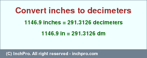 Result converting 1146.9 inches to dm = 291.3126 decimeters