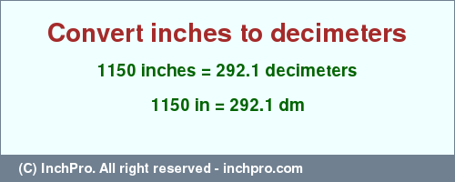 Result converting 1150 inches to dm = 292.1 decimeters