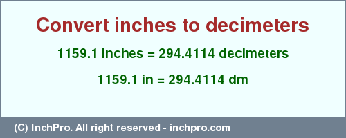 Result converting 1159.1 inches to dm = 294.4114 decimeters